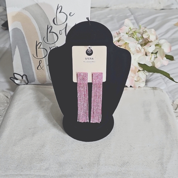 Elegant Pink Sparkle Dangle Earrings Elegant Wear Special Ocassion Luxury - Picture 2 of 6